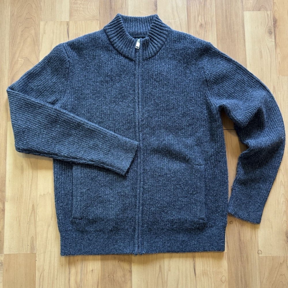 Men's Grey Wool Blend Full Zip Sweater Jacket Old Money Preppy Classic Aesthetic